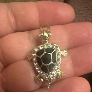 Gold and Black Turtle Pendant Necklace